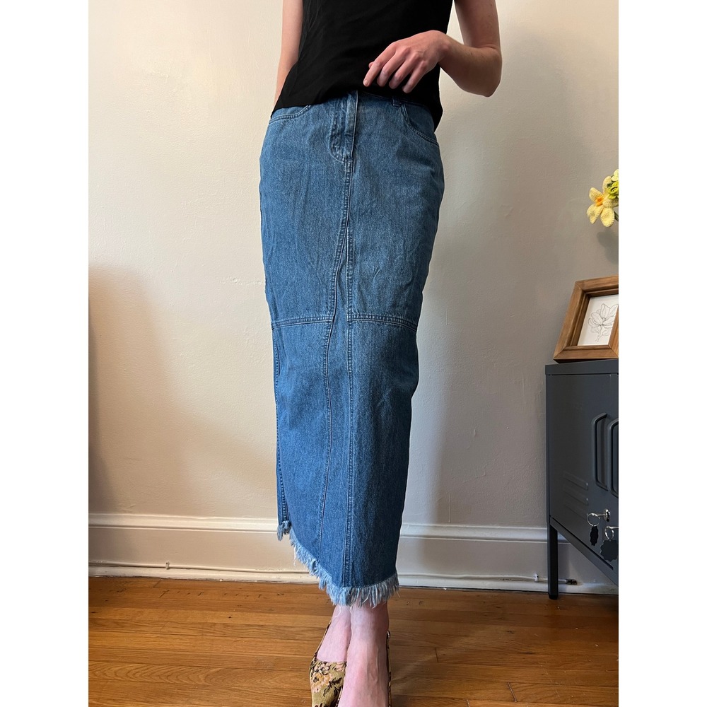 Denim Maxi Skirt Vintage Christopher & Banks Y2K Frayed Hem Western Cottage 4
